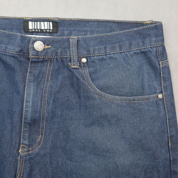 Code One Pants Mens 38 Blue Denim High Waist Flat Front Straight Leg Jeans - Picture 11 of 16